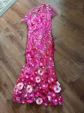 Women’s Pink Floral Embroidered Maxi Dress